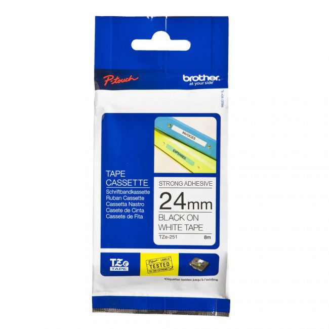 Brother TZES251 | 24mm Black on White Strong Adhesive TZE Tape