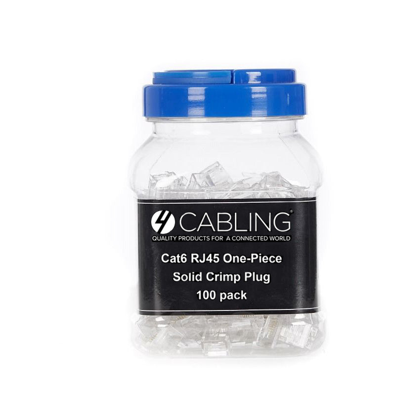 Cat 6 8 Position RJ45 One-Piece Modular Crimp Plug | Solid | 100 Pack