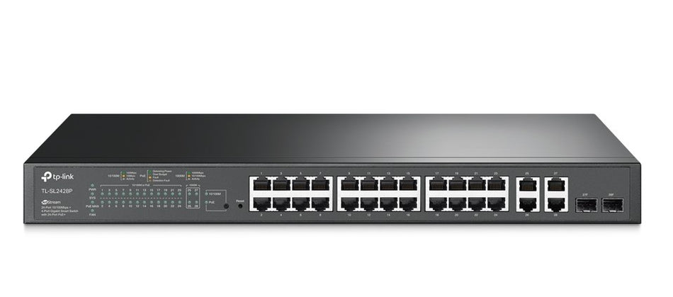 TP-Link TL-SG2428P | Jetstream 24 Port 10/100Mbps + 4 Gigabit Smart Switch with 24 Port PoE+