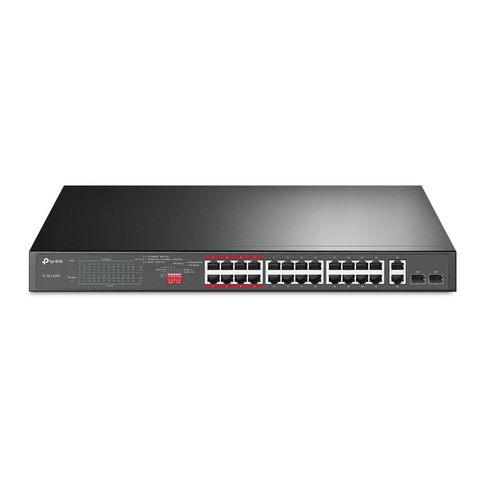 TP-Link TL-SL1226P | 24 Port 10/100Mbps + 2 Port Gigabit Unmanaged PoE+ Switch