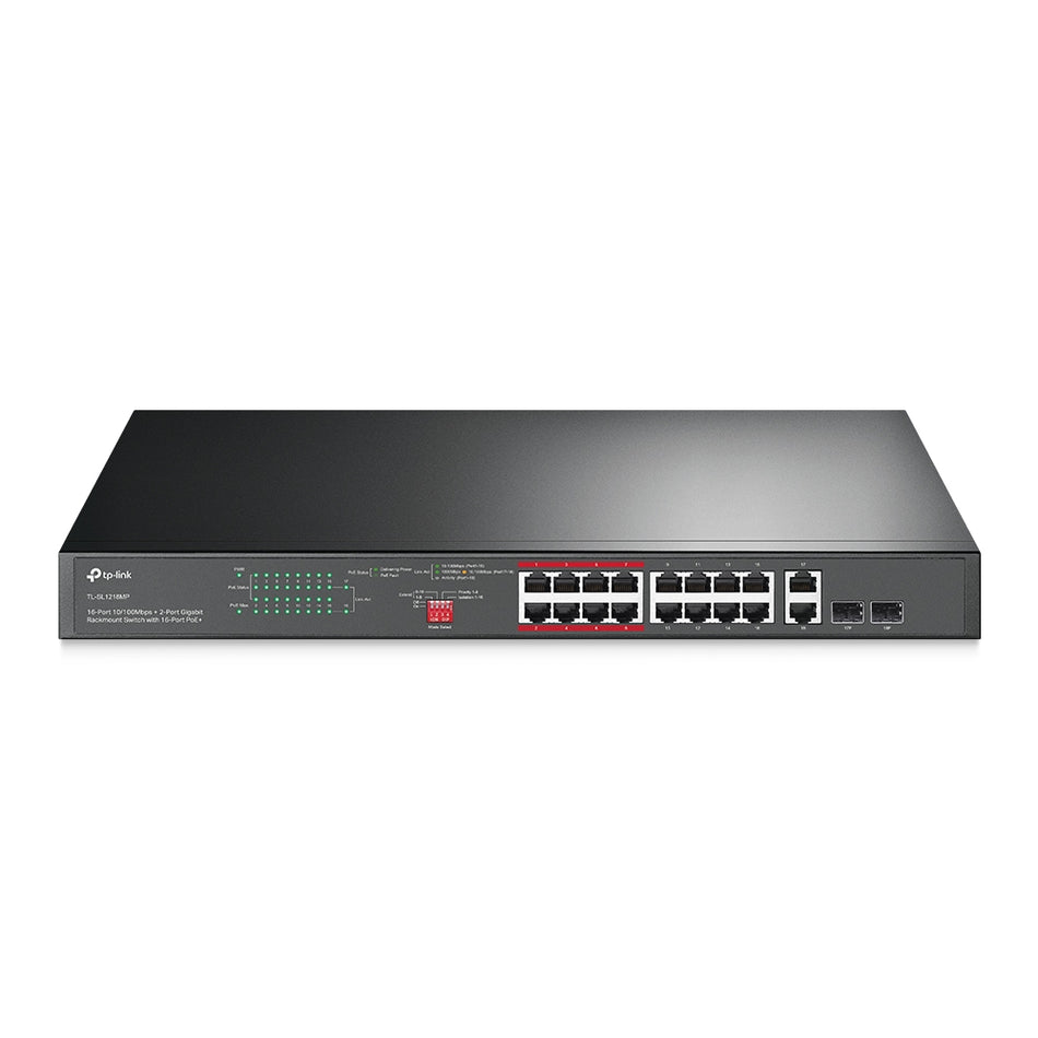 TP-Link TL-SL1218MP | 16-Port 10/100 Mbps + 2-Port Gigabit Rackmount Switch with 16-Port PoE+