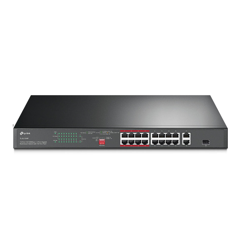 TP-Link TL-SL1218P | 16 Port 10/100Mbps + 2 Port Gigabit Rackmount Switch with 16 Port PoE+