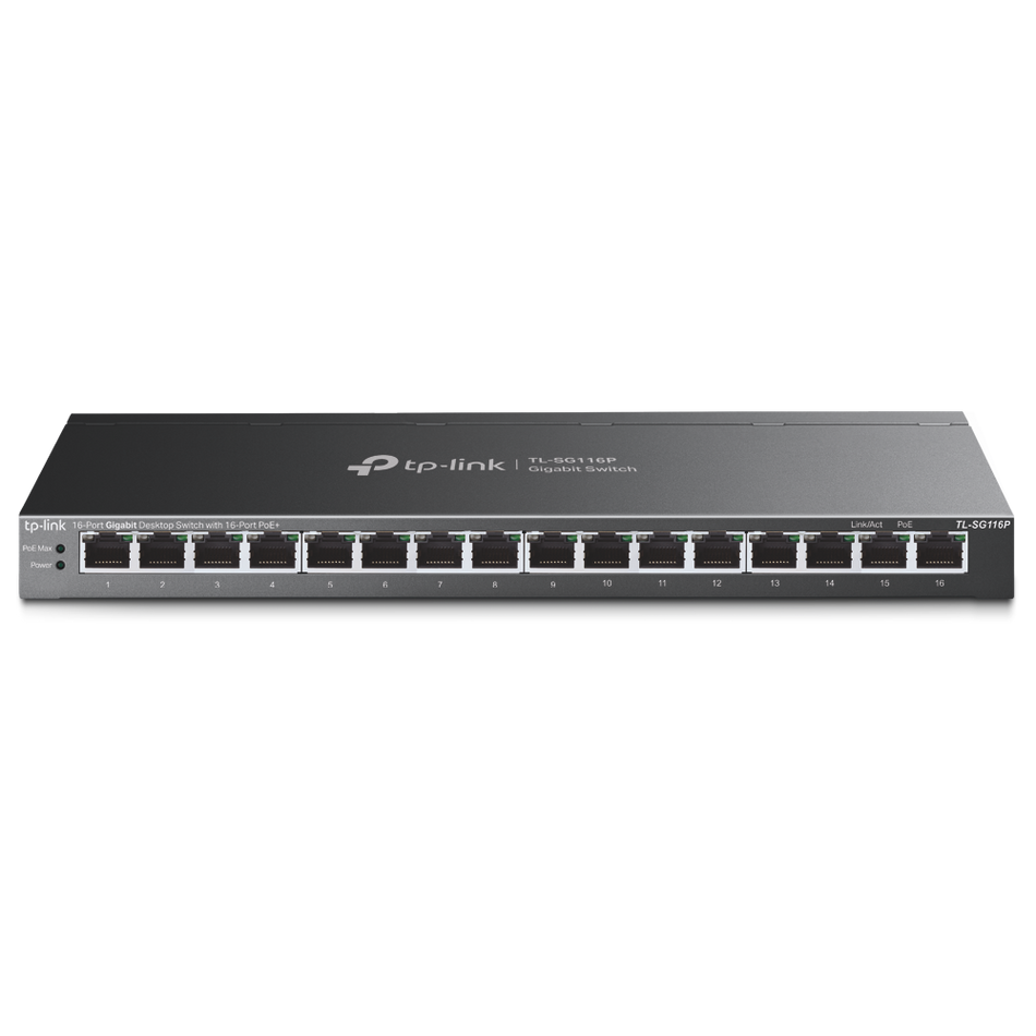 TP-Link  TL-SG116P | 16-Port Gigabit Desktop Switch with 16-Port PoE+