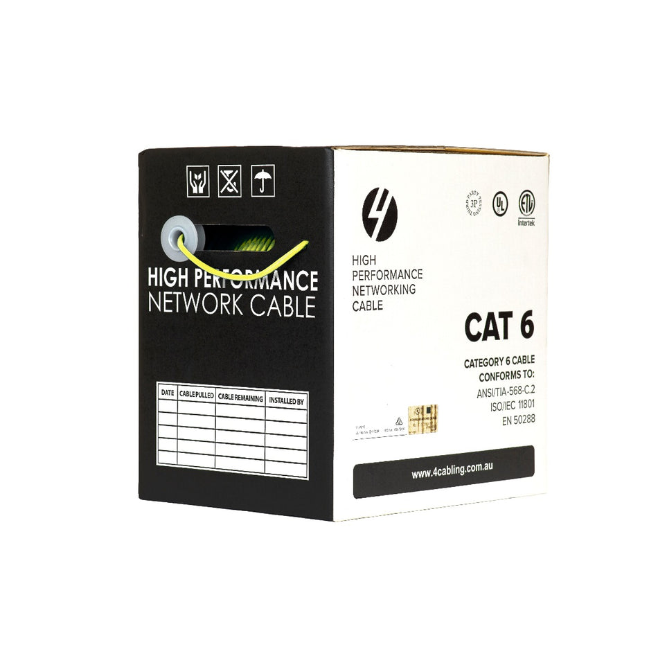 CAT6 Ethernet Cable Reel Box UTP LAN Cable w/ Solid Conductor | 305m Yellow