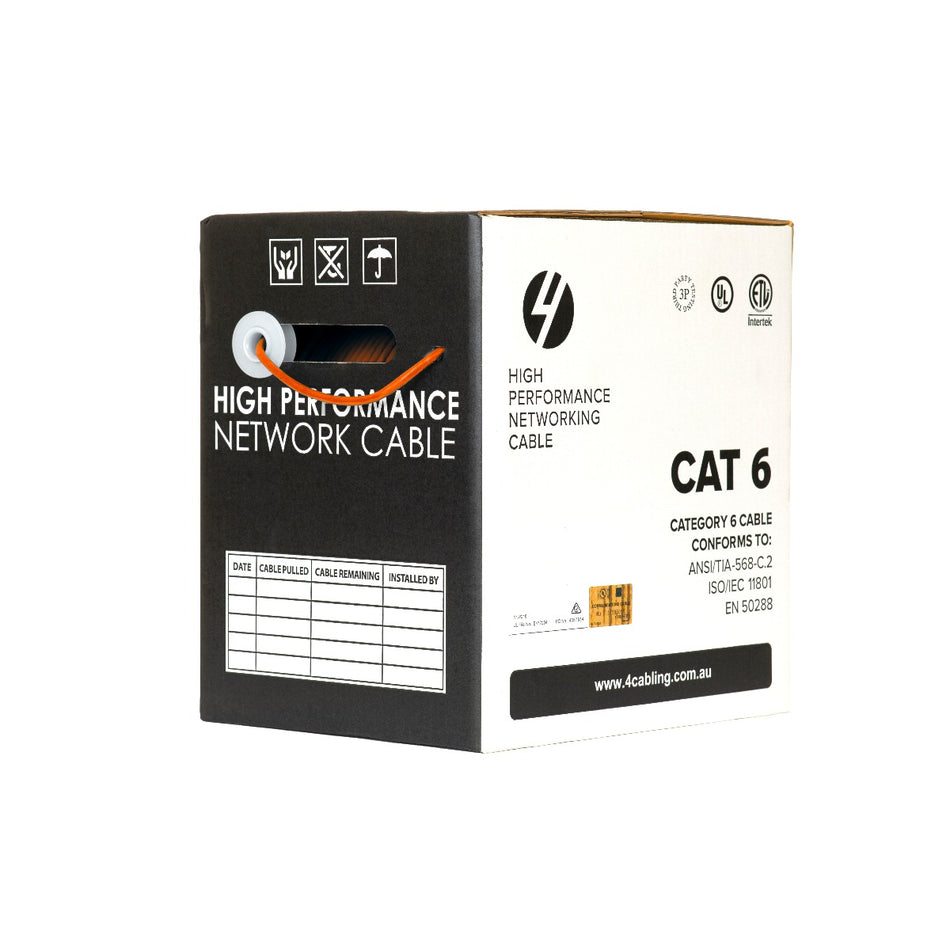 CAT6 Ethernet Cable Reel Box UTP LAN Cable w/ Solid Conductor | 305m Orange