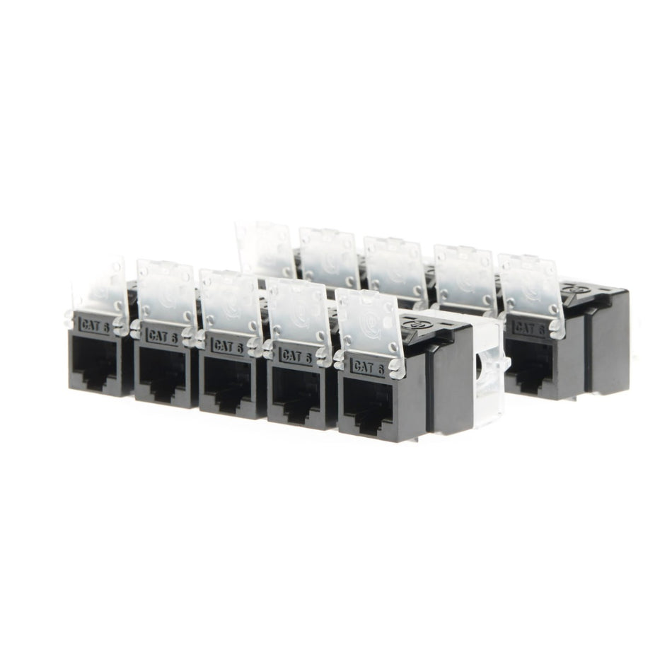 CAT6 Keystone RJ45 Jack for 110 Face Plate | 10 Pack Black