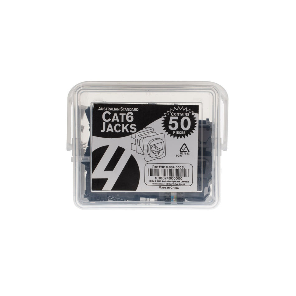 Australian Style CAT6 RJ45 Jack Universal Termination | 50 Pack Black