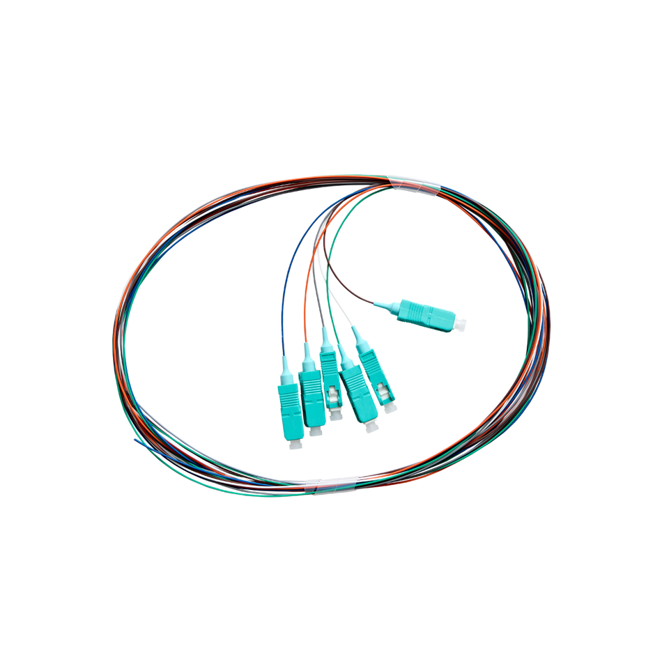 Fibre Pigtail SC OM4 Multimode 2m - 6 pack Rainbow - Aqua Connector | Backward Compatible With OM3