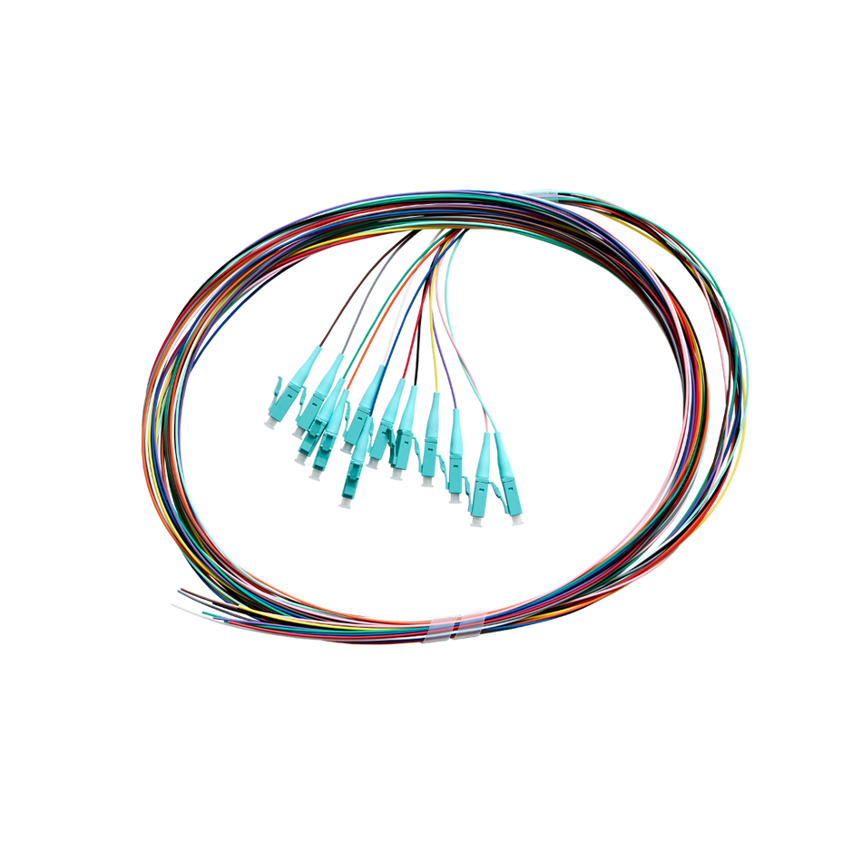 Fibre Pigtail LC OM4 Multimode 2m - 12 pack Rainbow - Aqua Connector | Backward Compatible With OM3