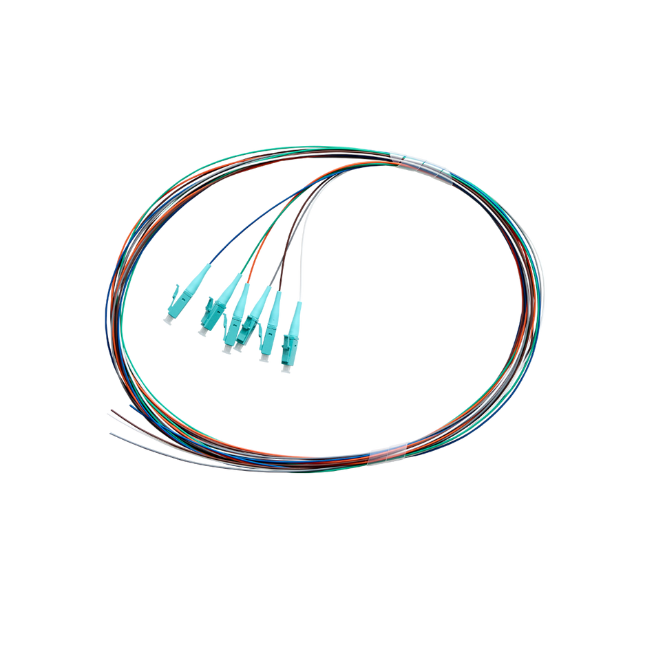 Fibre Pigtail LC OM4 Multimode 2m - 6 pack Rainbow - Aqua Connector | Backward Compatible With OM3