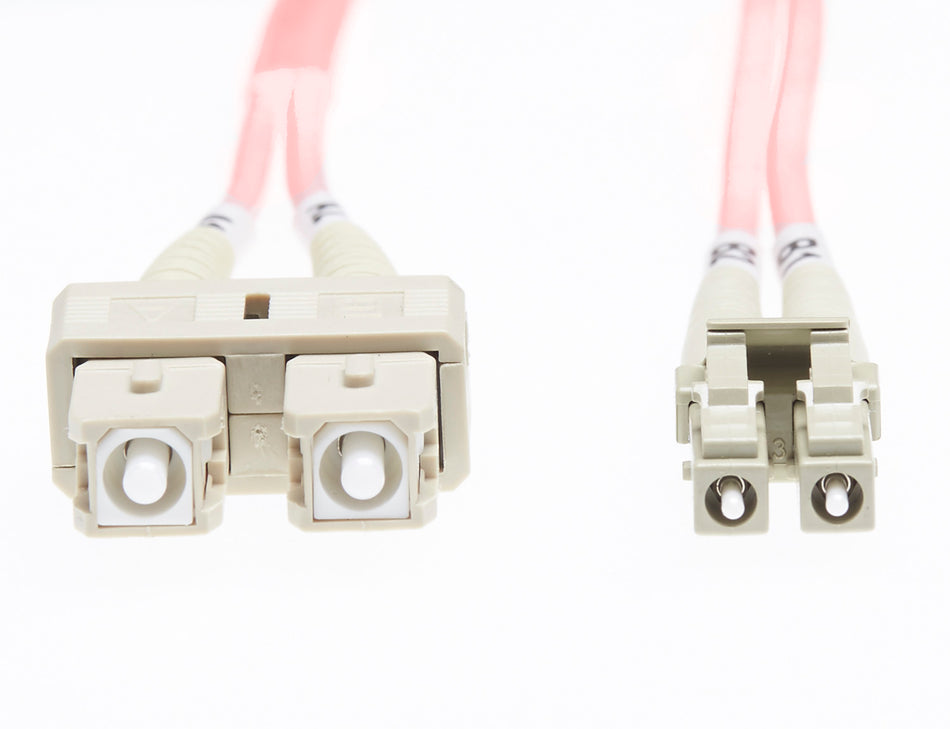 5m LC-SC OM4 Multimode Fibre Optic Cable: Salmon Pink - 2mm