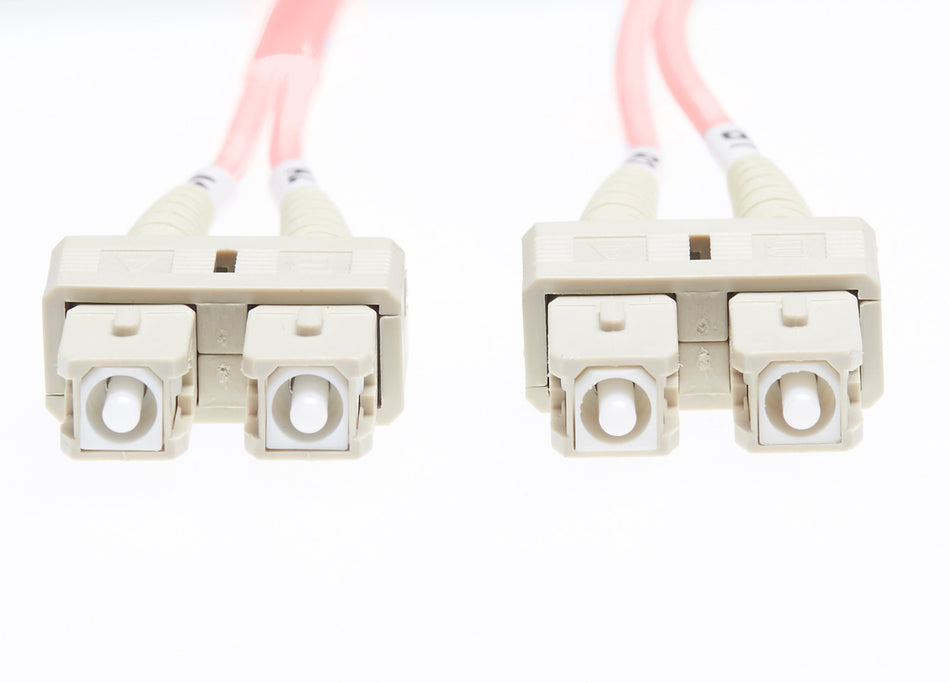 5m SC-SC OM4 Multimode Fibre Optic Cable: Salmon Pink - 2mm