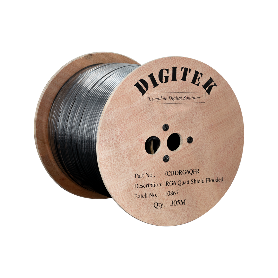 Digitek 02BDRG6QFR RG6 Quad Shield Flooded Cable 305m Reel