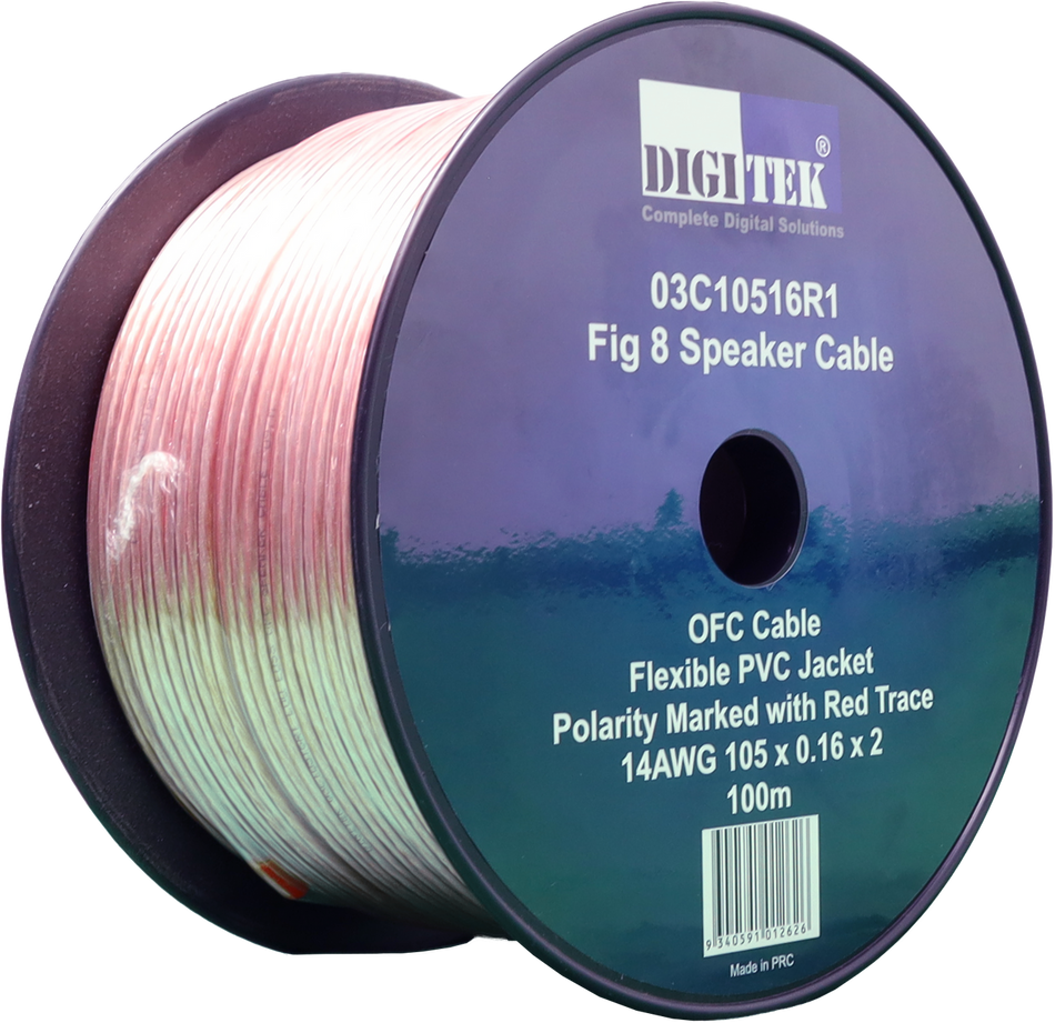 Digitek 105 Strand/0.16mm Clear Jacket Speaker Cable 100m Reel - AWG14