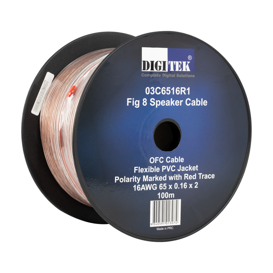 Digitek 65 Strand/0.16mm Clear Jacket Speaker Cable 100m Reel - AWG16