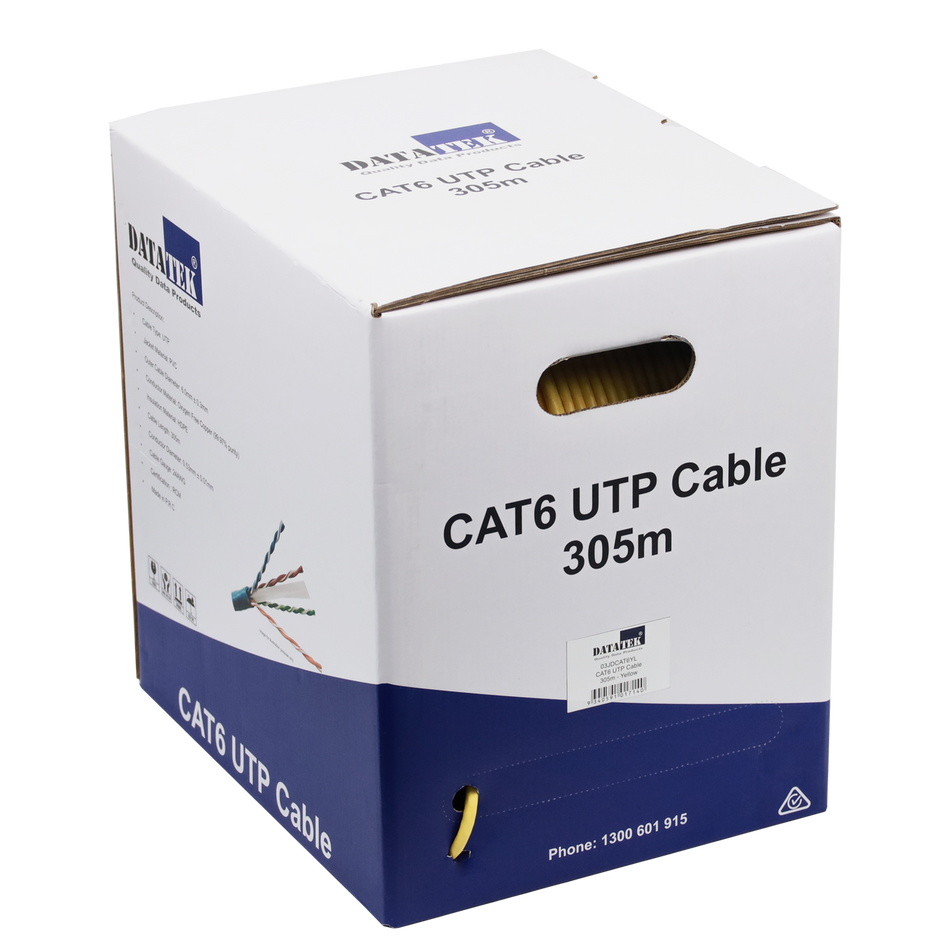 Datatek CAT6 UTP 24AWG Cable Yellow - 305m Box