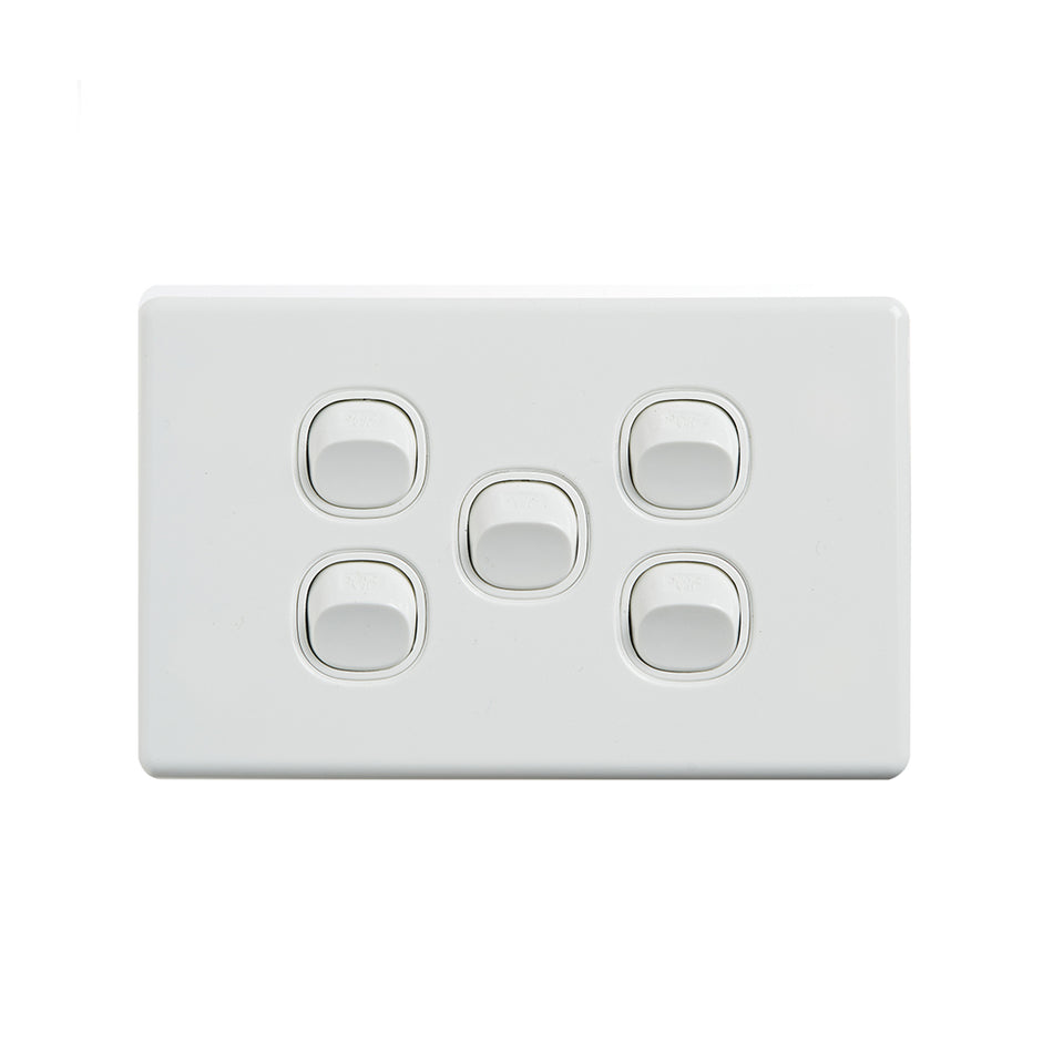 4C | Elegant Wall Switch 5 Gang 250V 16A | Horizontal