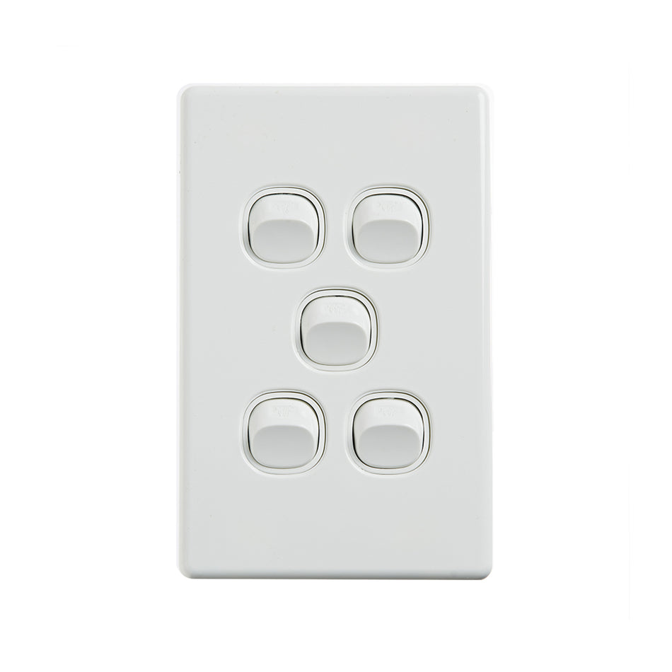 4C | Elegant Wall Switch 5 Gang 250V 16A | Vertical