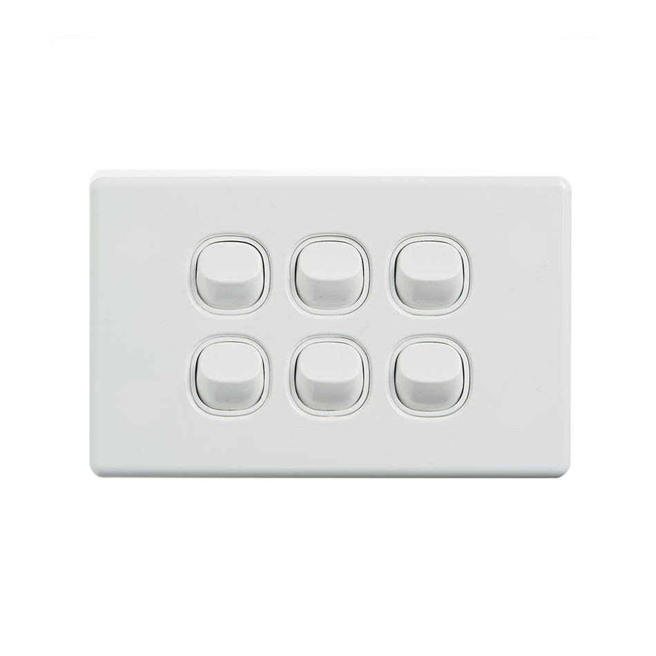 4C | Elegant Wall Switch 6 Gang 250V 16A - Horizontal