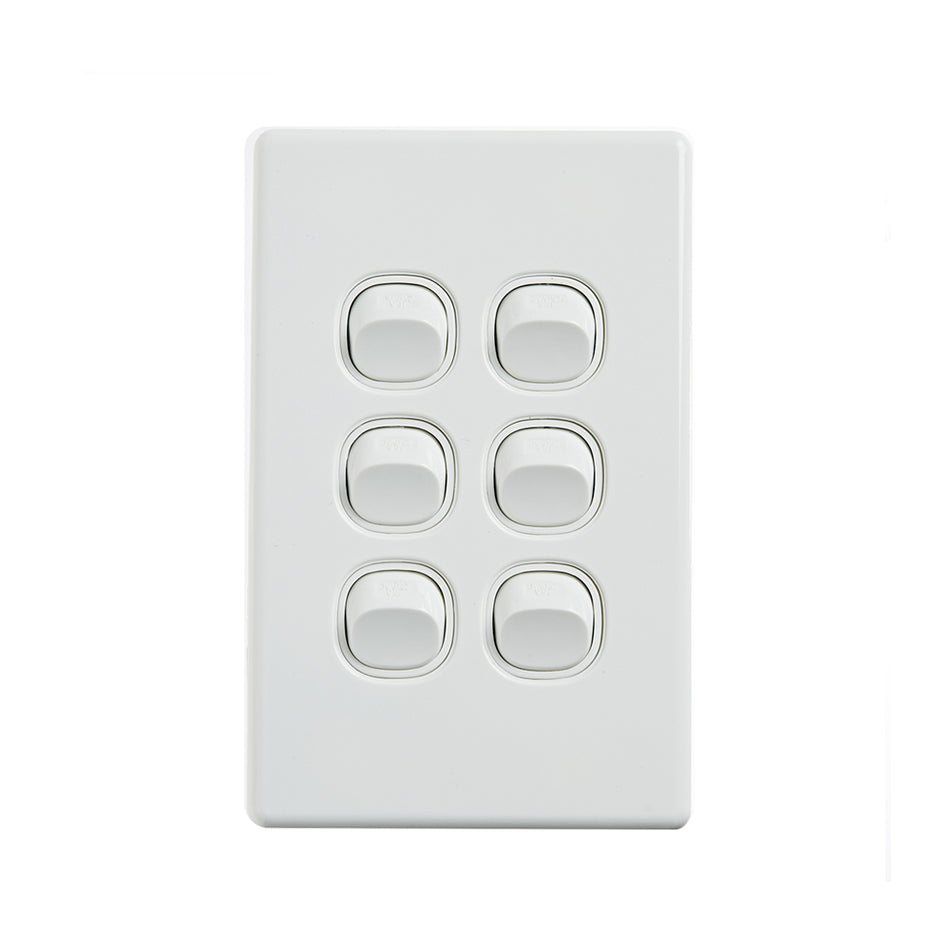 4C | Elegant Wall Switch 6 Gang 250V 16A | Vertical