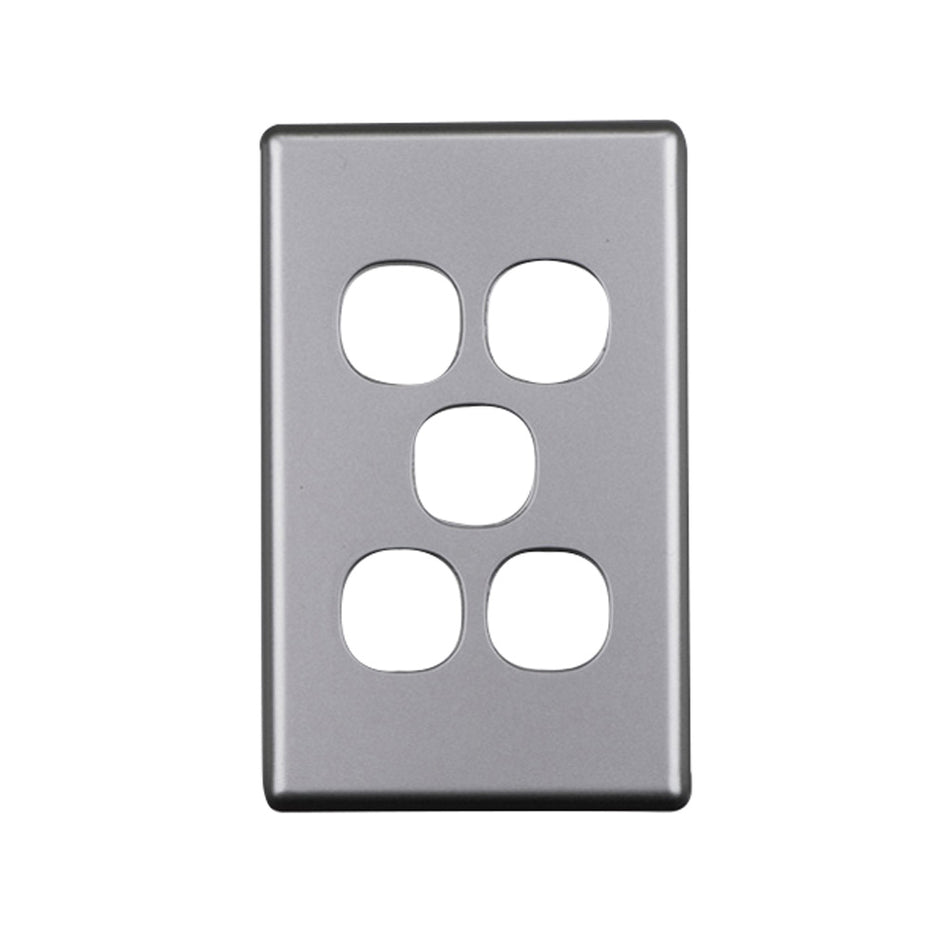 4C | Elegant 5 Gang Aluminium Cover Plate | Silver Matte