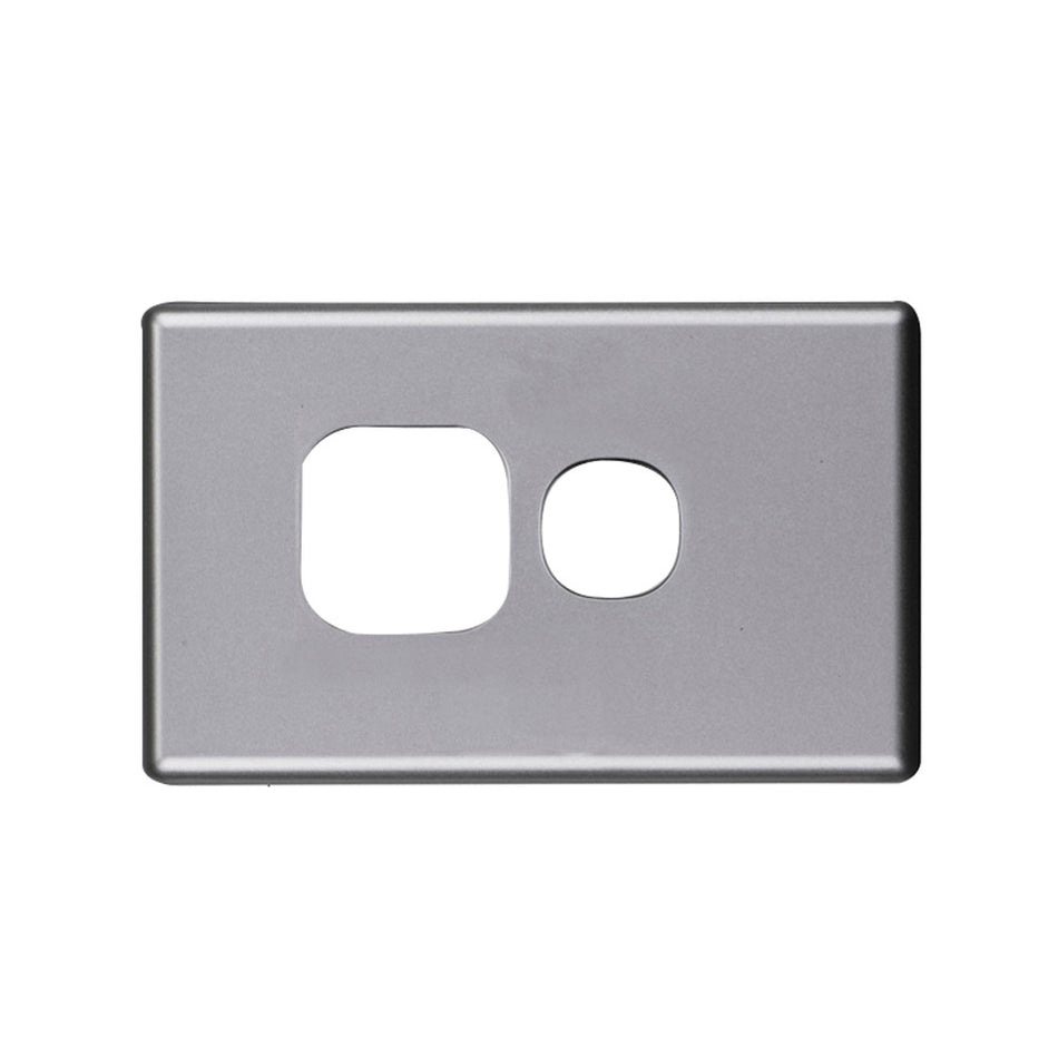 4C | Elegant Single GPO Aluminium Cover Plate | Horizontal | Silver Matte