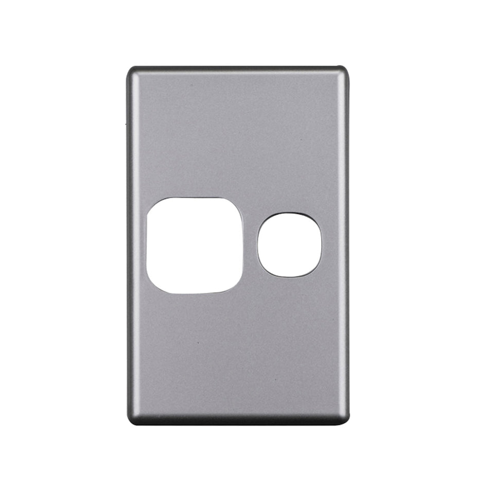 4C | Elegant Single GPO Aluminium Cover Plate | Vertical | Silver Matte