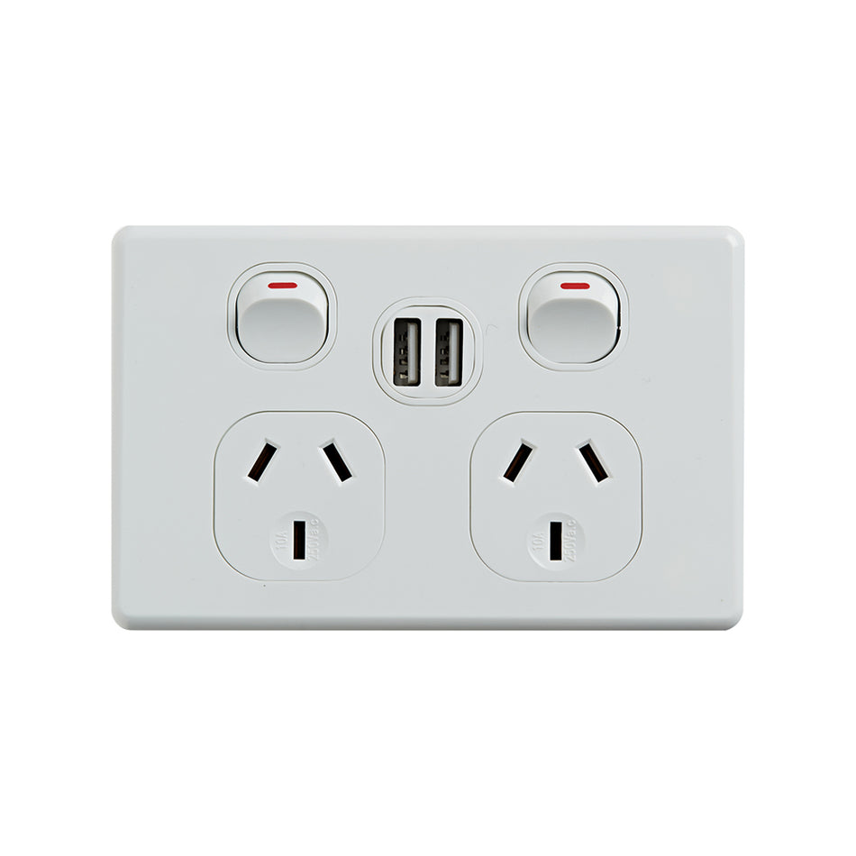 4C | Classic Double Power Point 250V 10A with 5V 2x2.4A (Total 4.8A)  USB Ports