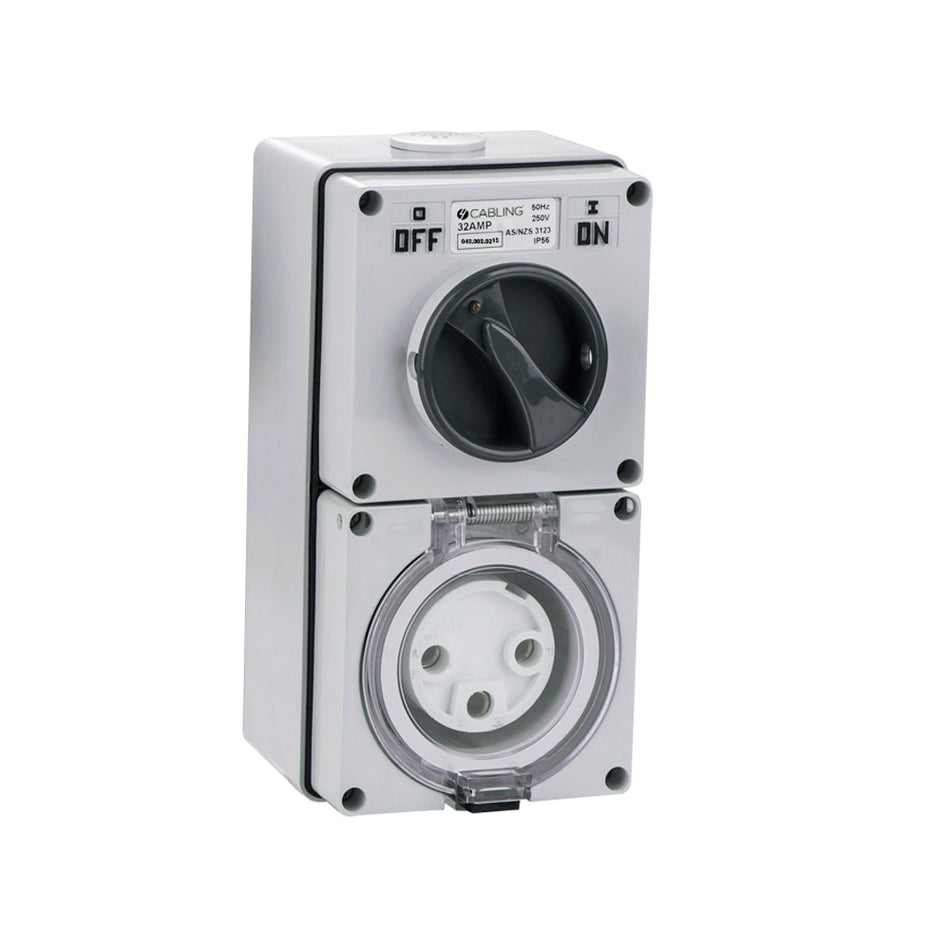 4C | Combination Switched socket 3 Round Pin IP66 250V 32A