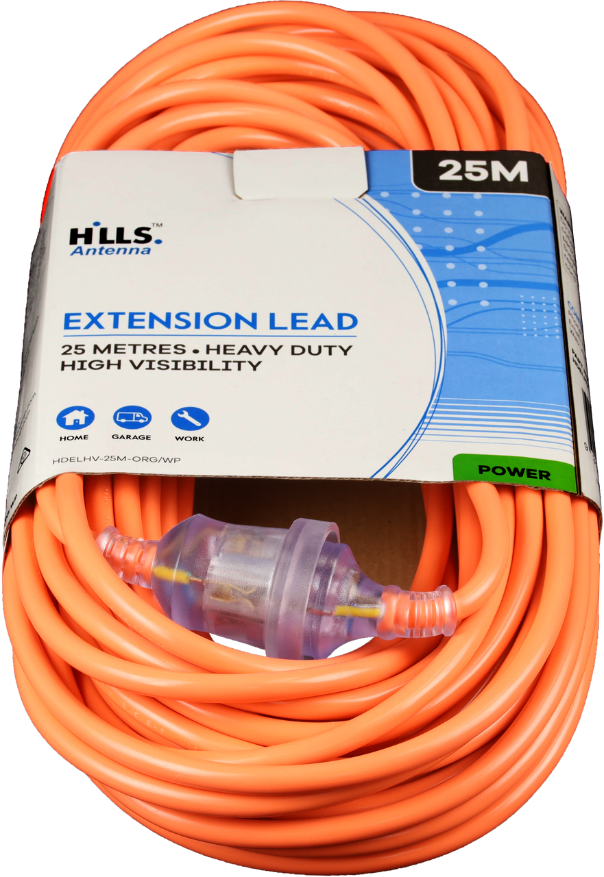 Hills Antenna 25M High Vis Orange Heavy Duty Extension Lead 1.0mm2