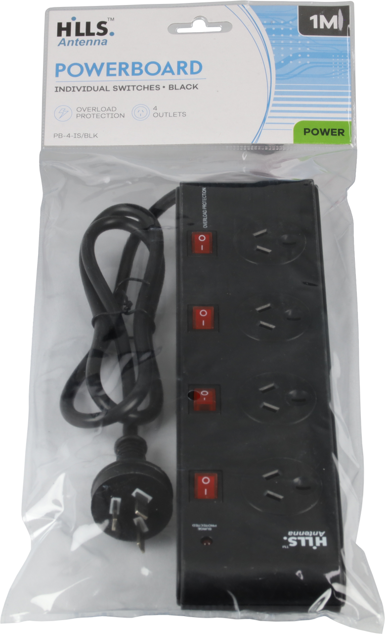 Hills Antenna 4 Way Powerboard with Individual Power Switches - Black