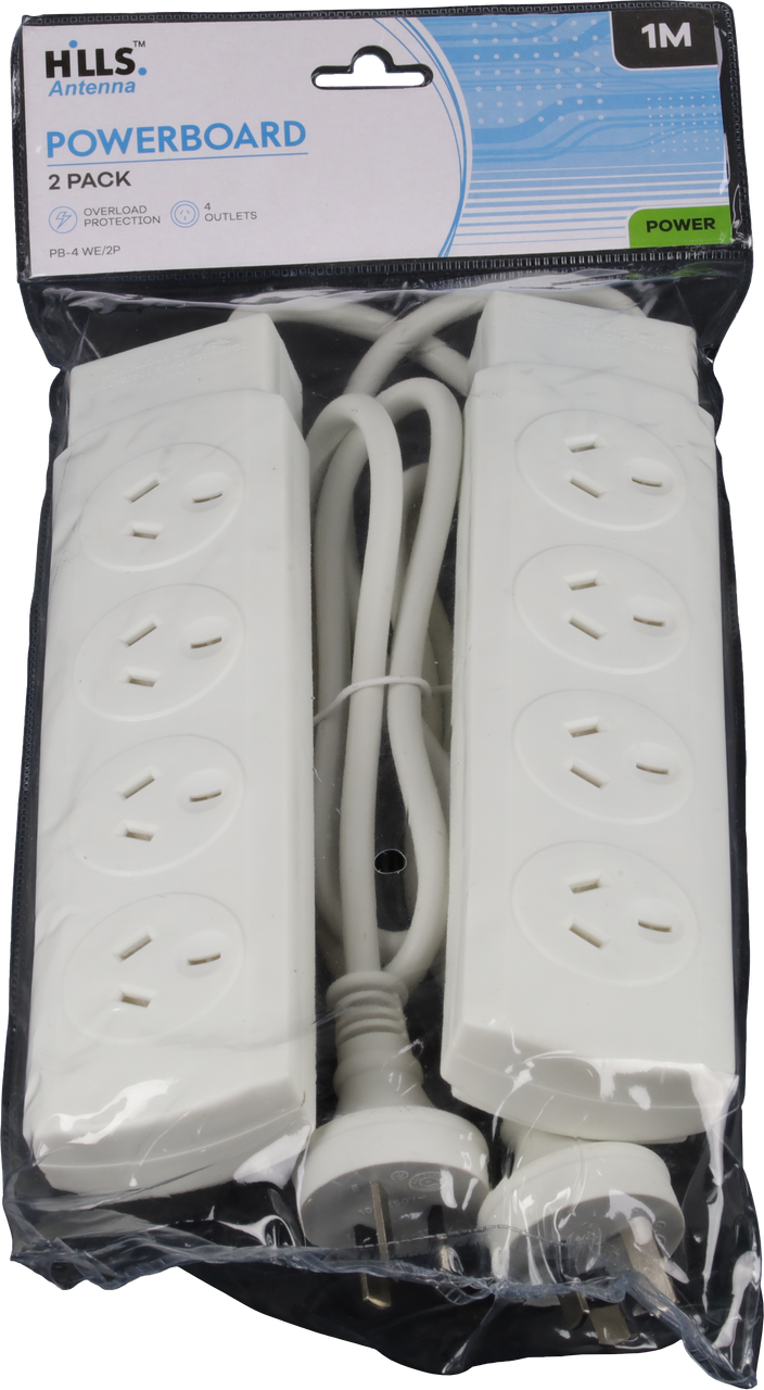 Hills Antenna 4 Way Power Board with Overload Protection - White 2 Pack