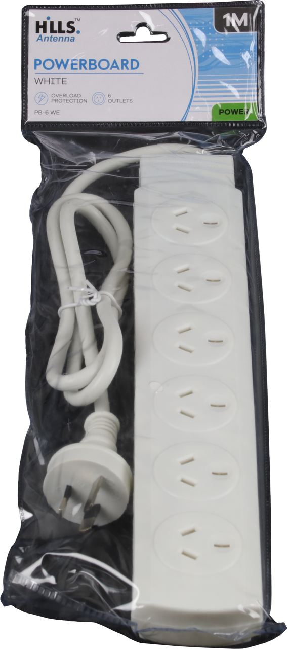 Hills Antenna 6 Way Power Board with Overload Protection - White