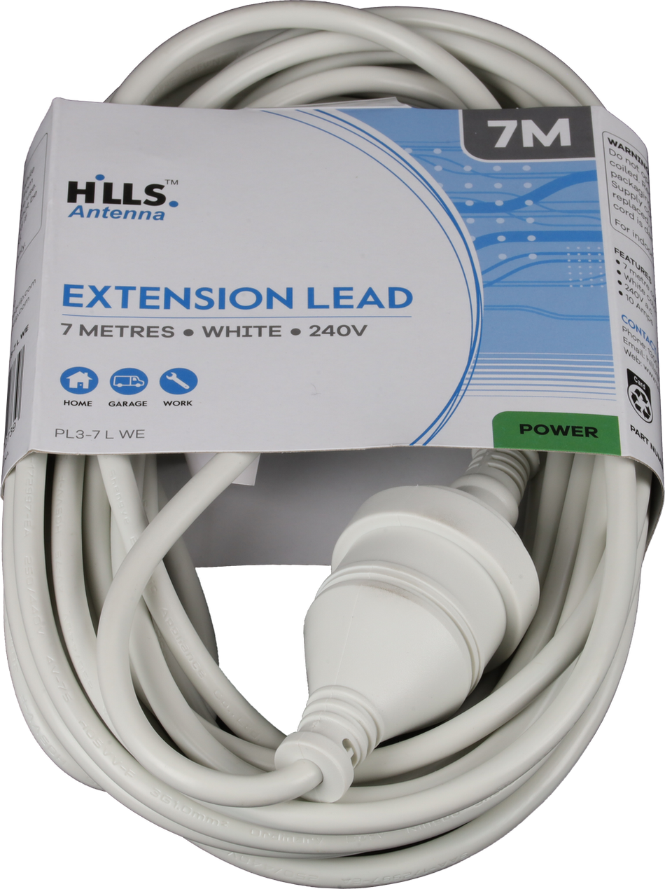 Hills Antenna 7M Power Extension Lead - White