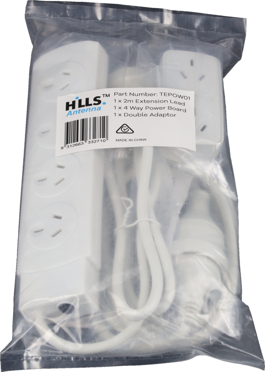 Hills Antenna Power Pack - 2M Power Extension Lead + 4 Way Power Board + Vertical Double Adaptor