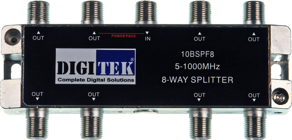 Digitek 8 Way 5-1000MHz F Type Splitter - 1 Leg Power Pass