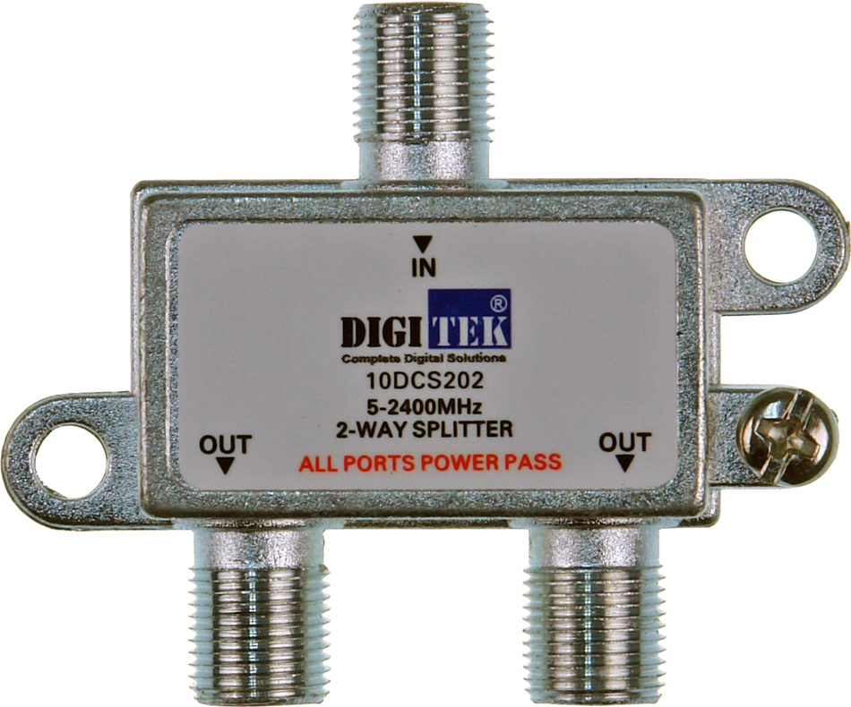 Digitek 2 Way 5-2400MHZ F Type Splitter - All Leg Power Pass