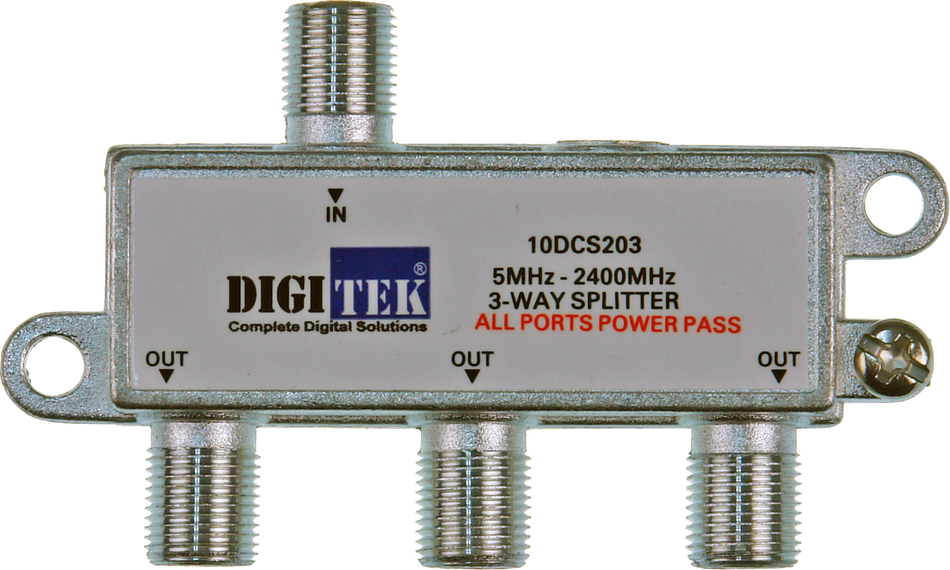 Digitek 3 Way 5-2400MHZ F Type Splitter - All Leg Power Pass