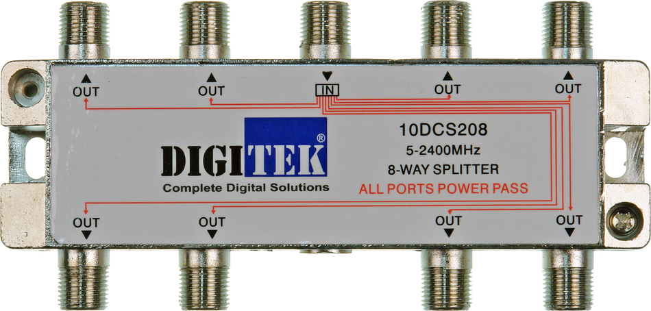 Digitek 8 Way 5-2400MHZ F Type Splitter - All Leg Power Pass