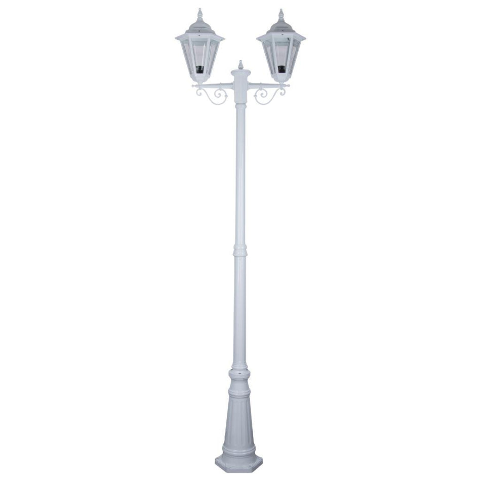 Turin Twin Head Tall Post Light White