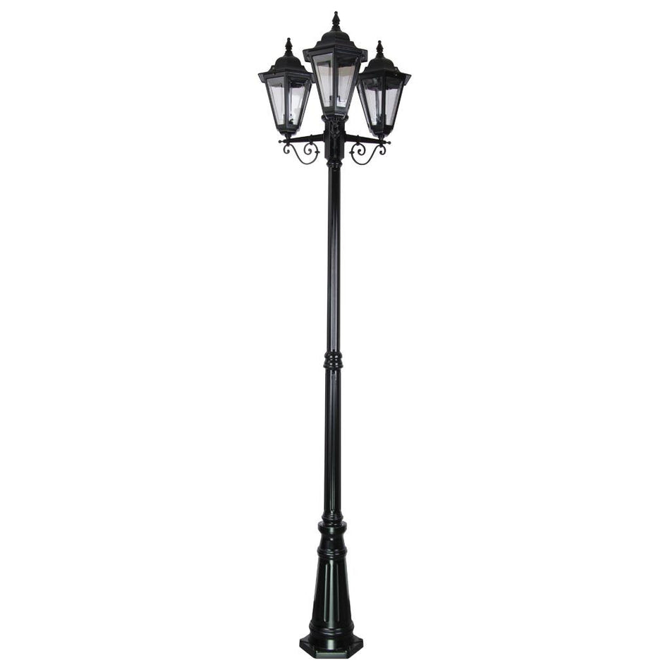 Turin Triple Head Tall Post Light Black