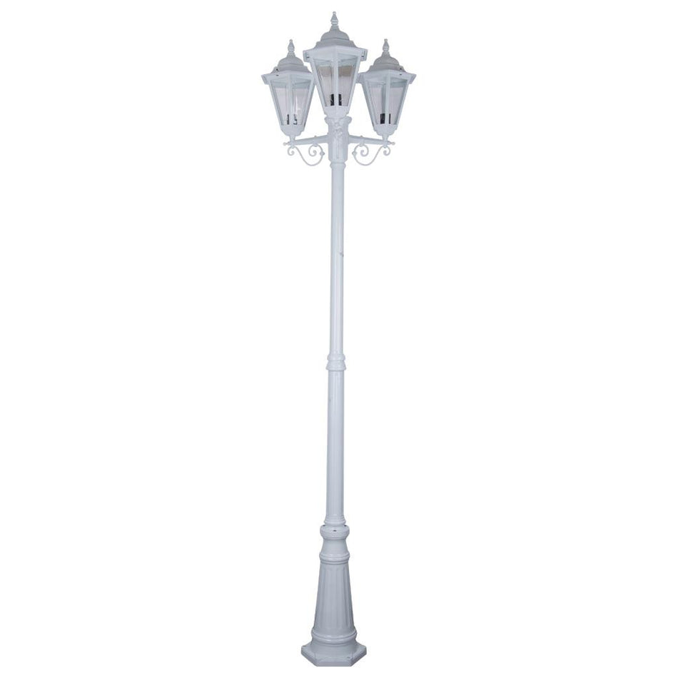 Turin Triple Head Tall Post Light White