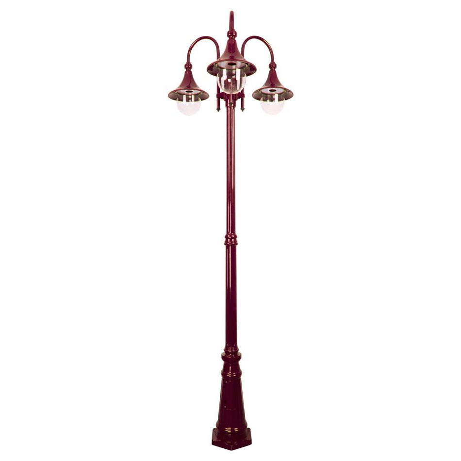 Monaco Triple Head Tall Post Light Burgundy