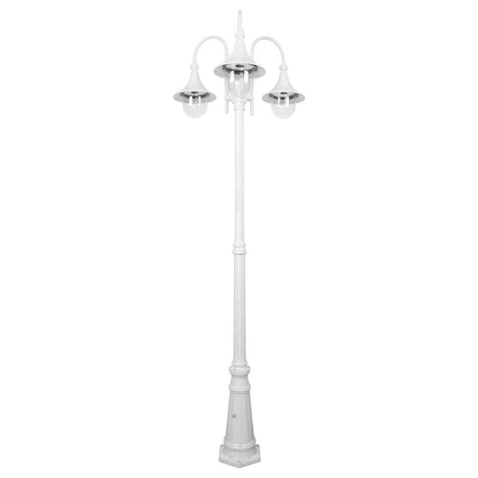 Monaco Triple Head Tall Post Light White