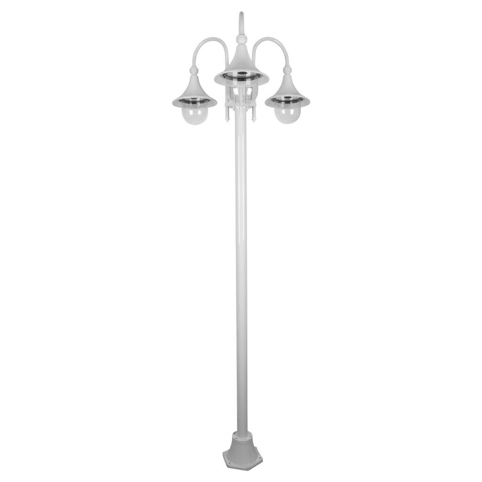 Monaco Triple Head Tall Plain Post Light White