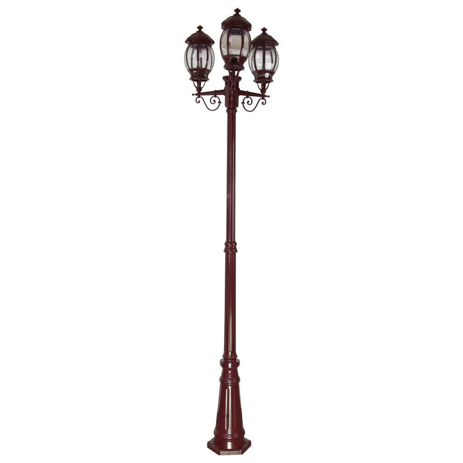 Vienna Triple Head Tall Post Light Burgundy