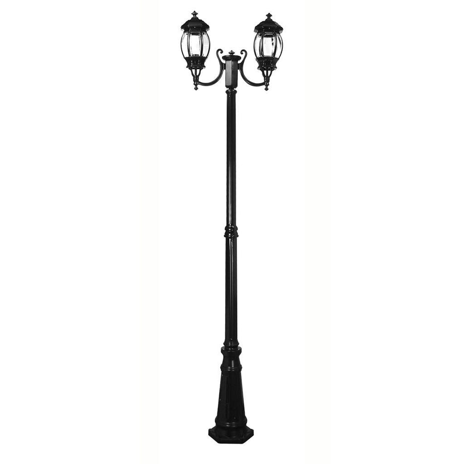 Vienna Twin Head Curved Arms Tall Post Light Black