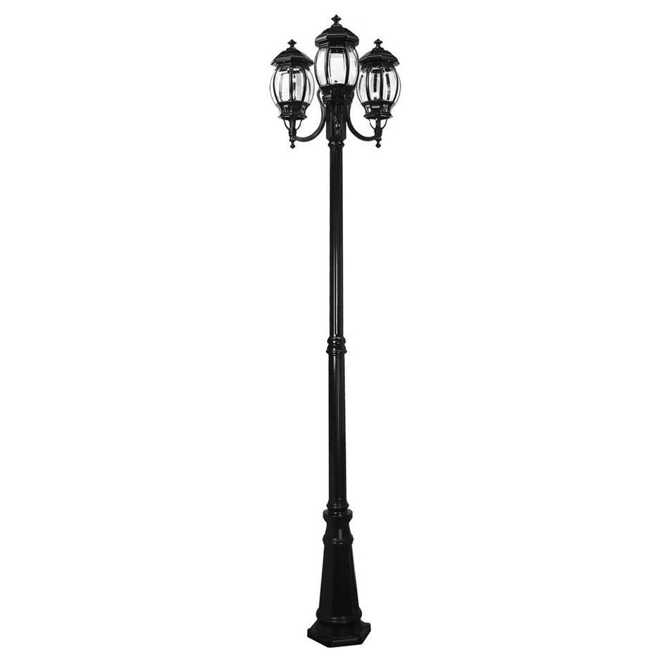 Vienna Three Head Curved Arm Tall Post Light Black