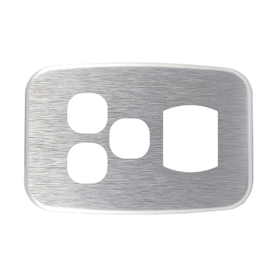 Brushed Aluminium Cover Plate Single GPO with 2 Extra Switches