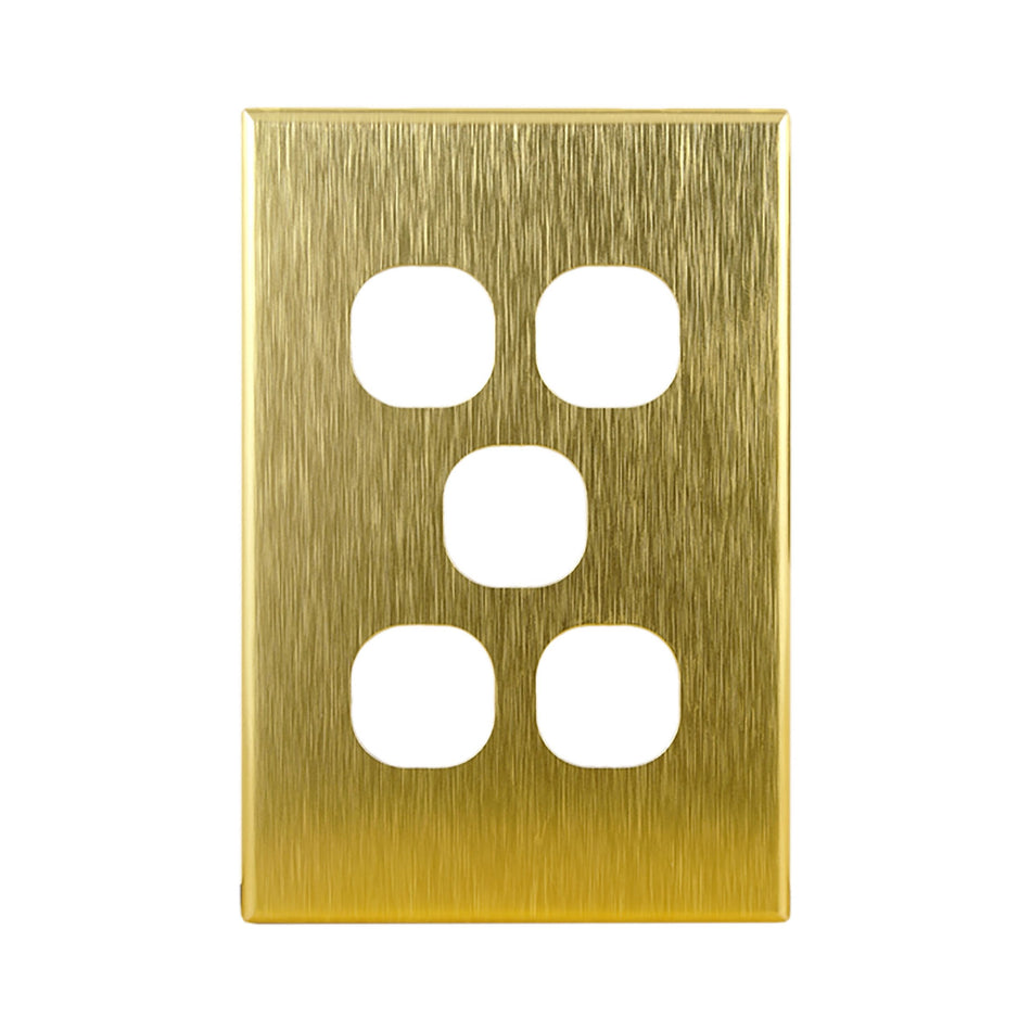 Brushed Brass Cover Plate 5 Gang Switch GEO